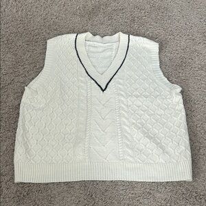 SHEIN Cream V-Neck Cable Knit Sweater Vest